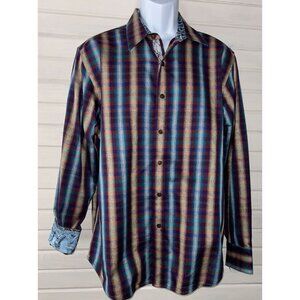 ROBERT GRAHAM Sz MEDIUM Shirt Classic Fit Button Cotton Flip Cuffs Modern EUC